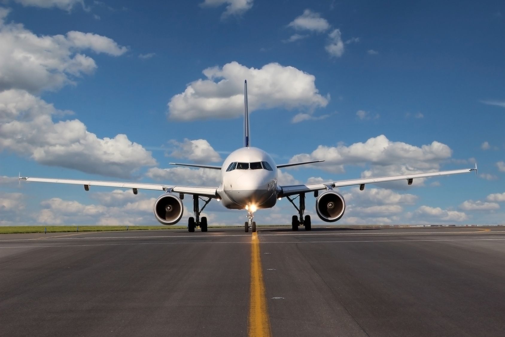 View from eye to eye on the plane on taxiway