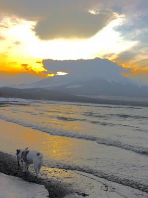 湖畔の夕焼け