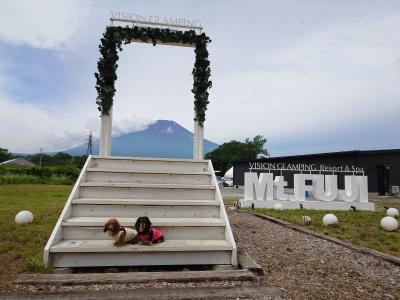 夏の富士山と愛犬